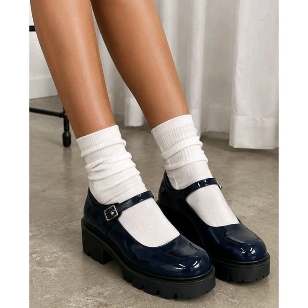 DREAM PAIRS Navy Patent Leather Mary Jane Shoes Platform Chunky Heel Y2K Goth 10